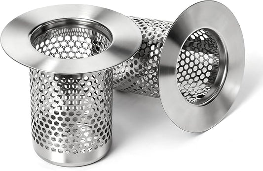 Bathroom Sink Drain Strainer, 304 Stainless Steel Hair Catcher for Bathtub Shower Floor Drain, Bathtub Drain Cover Strainer Basket Fit 1.1" to 1.97" Drain Hole (2PCS)