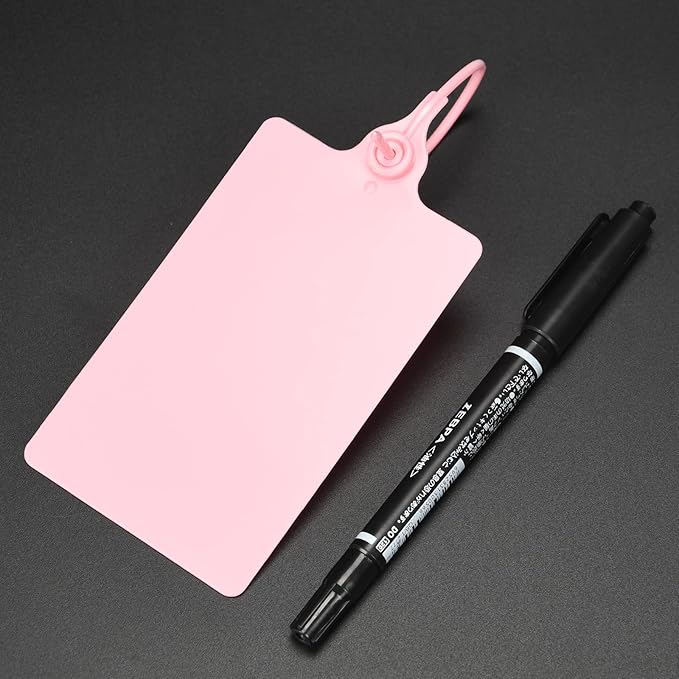 LeadSeals 100 Plastic Shipping Tags - Waterproof, Writable, Hanging Tags with One Pink Marker Pen