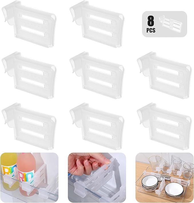Refrigerator Dividers,Adjustable Plastic Organizer Tools,Fridge Door Retractable Snap-on Space Separators,Expandable Divide Plates,Kitchen Pantry Storage Gadget,Home Office Clear Tidy Supplies(8pcs)