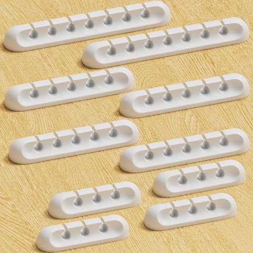 Apromisith USB Cable Organizer Clips Cord Holder,10 Packs (3-5-7-Slots) White Self Adhesive Desk Cord Cable Management
