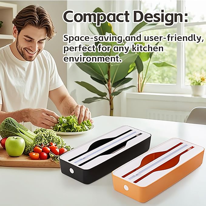 Dual-Slot Multifunctional Kitchen Cutter | For Cling Film, Aluminum Foil, and Parchment Paper Storage & Cutting | Easily Cut Two Materials at Once (Yellow(suckers))