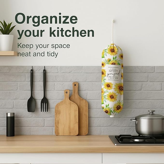 Plastic Bag Holder, Inspirational Plastic Bag Holder for Kitchen Essentials, Sunflower Trash Sack Storage Dispenser for Home Decor, Kitchen Gifts to Women Family Friends Grandma Mom