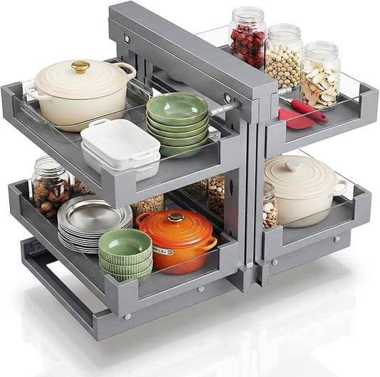 Blind Corner Cabinet Pull Out Organizer, Heavy-Duty Magic Corner Shelves with Soft Close, 2-Tier Full Extension Baskets for 13",14.1",15.3",16.9" Kitchen Cabinets, Left & Right Compatible
