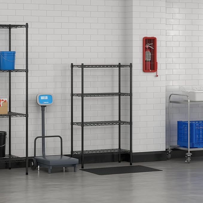 Commercial NSF Listed Black Epoxy Stationary Wire Shelving Kit 14" x 30" x 54", with 4 Shelves Perfect for Warehouse, Walk-in Refrigerator, Freezer, Grocery Store, Restaurant, Dishroom