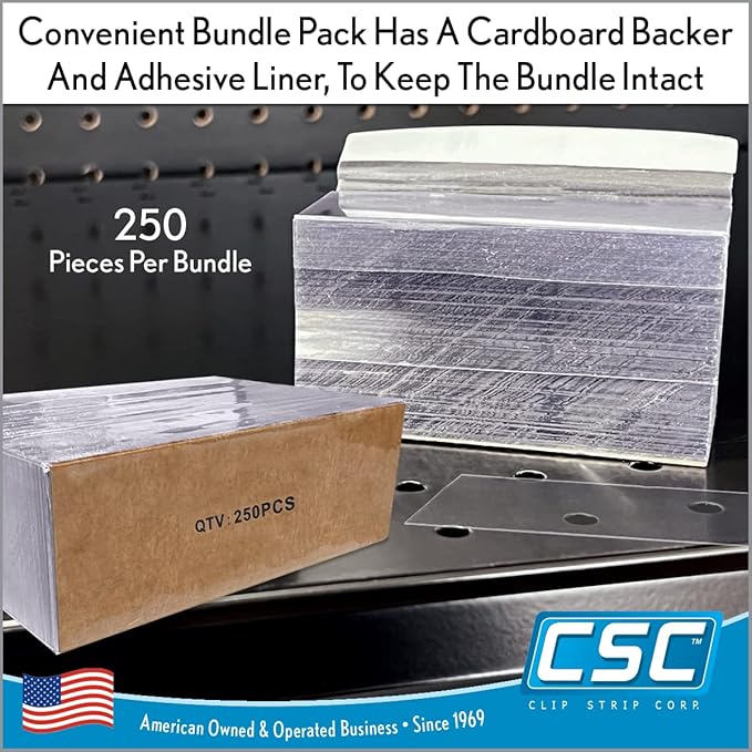 Clip Strip Corp. Price/Data Channel Label Holder Chips, Clear Plastic Tags, 3" L x 1.25" H, 7.5 Mil Thick, Gondola Shelf Edge, Reusable, Made for Point of Purchase Shelf Molding (250)