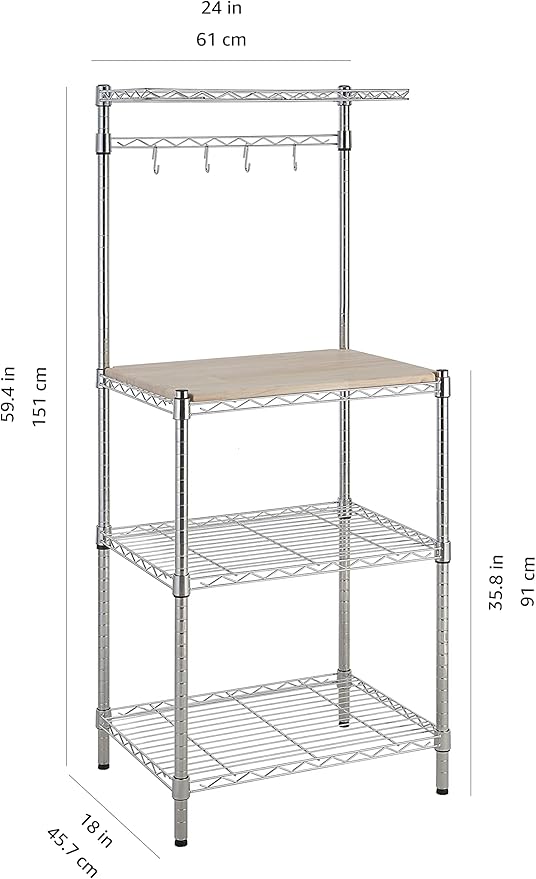 Amazon Basics Kitchen Storage Baker's Rack with Removable Top, Chrome/Beige, 18"D x 24" W x 59"H