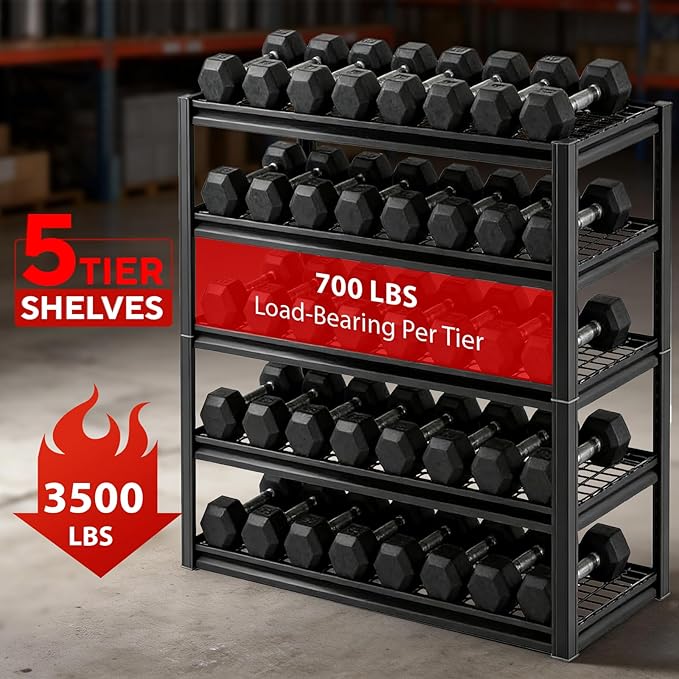 36" W: Father&I 5-Shelf-Rack Industrial Heavy-Dudy Adjustable Metal Garage/Kitchen Storage Shelving Stand Shelves Unit/System Organizer for Basement/Closet/Pantry, 72" H*36W *16" D, Black