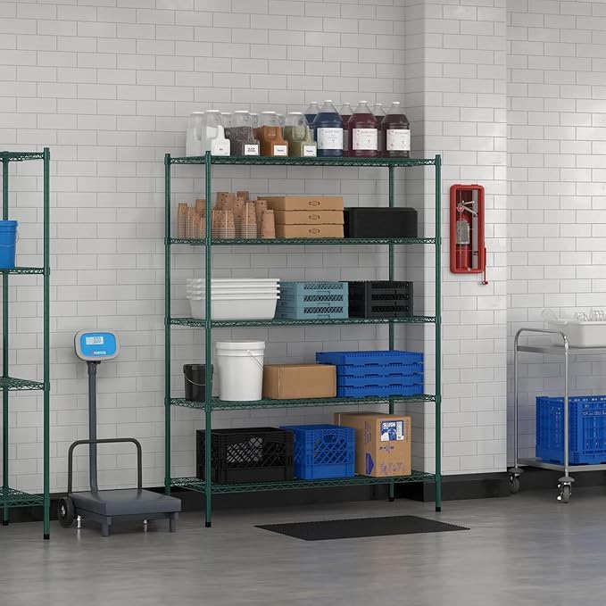 Commercial NSF Listed Green Epoxy Stationary Wire Shelving Kit 21" x 54" x 74", with 5 Shelves Perfect for Warehouse, Walk-in Refrigerator, Freezer, Grocery Store, Restaurant, Dishroom