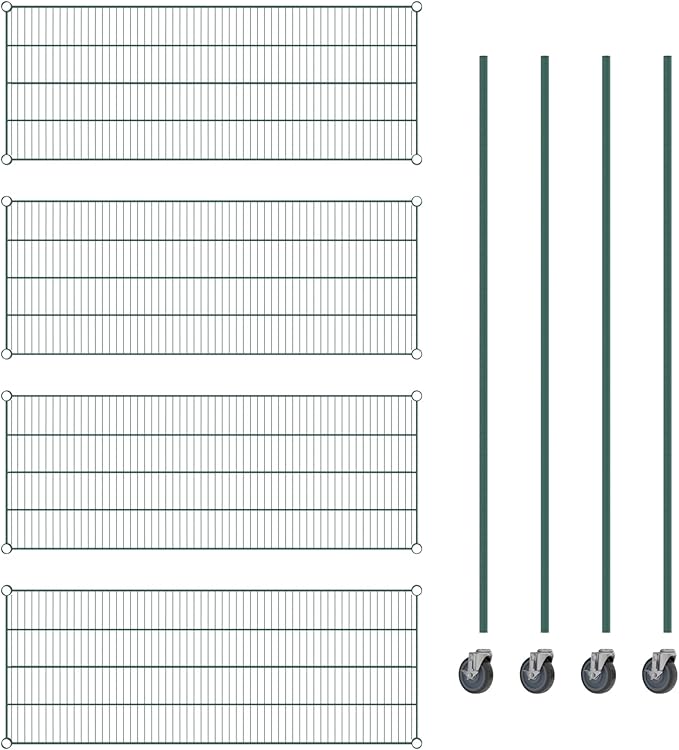 Commercial NSF Listed Green Epoxy Mobile Wire Shelving Kit 21" x 54" x 80", with 4 Shelves Perfect for Warehouse, Walk-in Refrigerator, Freezer, Grocery Store, Restaurant, Dishroom