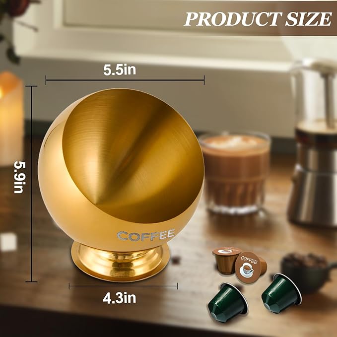 Coffee Pod Holder, Gold Metal Coffee Pod Storage, Capsule Container Bowl, Coffee Pod Organizer for Kitchen Counter and Office Desktop (Gold)