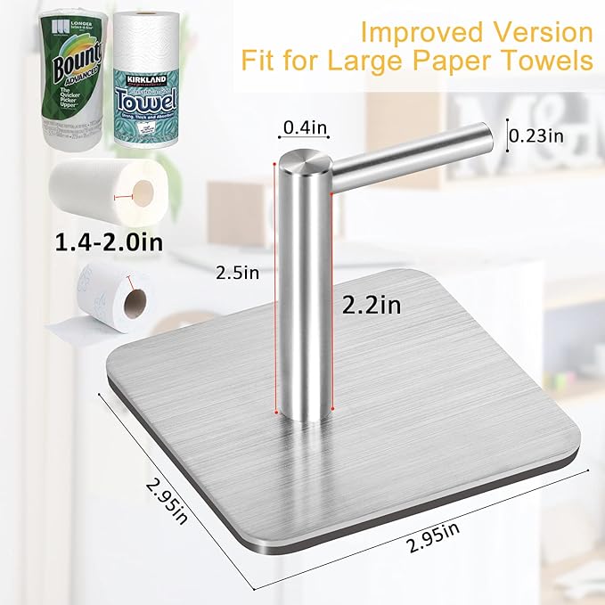 Magnetic Paper Towel Holders Heavy Duty Steel Brushed Holder with Strong Magnetic Backing - Fit for Large Paper Towels or Use as Hook - for Kitchen,Refrigerator,Grill,Garage,Shop