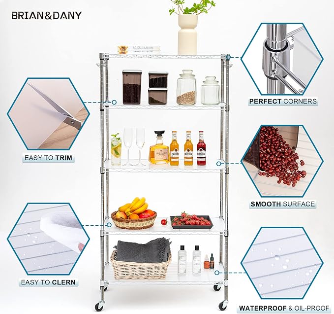 BRIAN & DANY Wire Shelf Liner 18" X 24", Heavy Duty Shelf Liners for Wire Shelving, Waterproof Protector Mats, Set of 5, Transparent