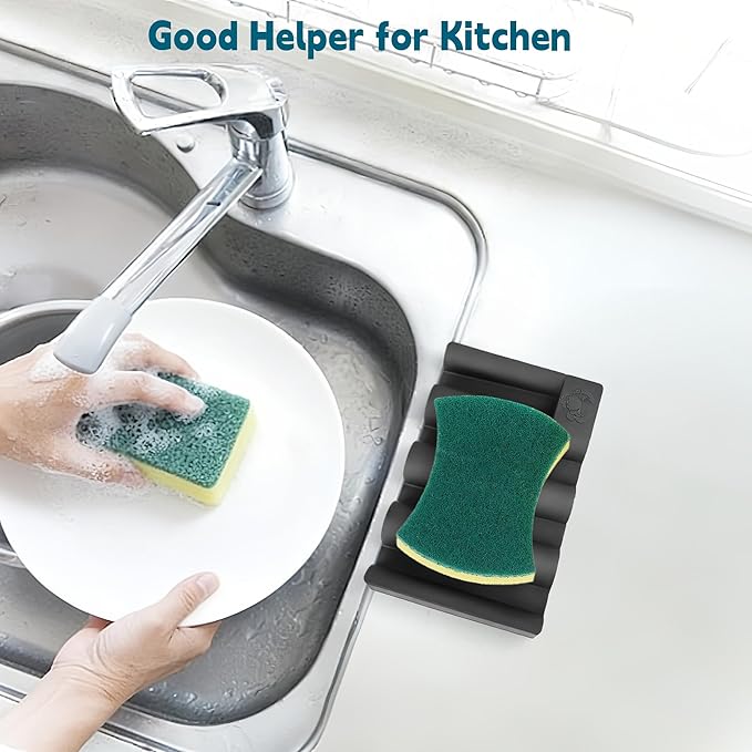 Silicone Soap Dish,Self Draining Soap Holder Perfect for Shower,Bathroom Sink,Kitchen Sink & Travel,Non-Slip Bar Soap Holder Extend Soap Life,Keep Soap Bars Dry Clean (Black-1Pcs)