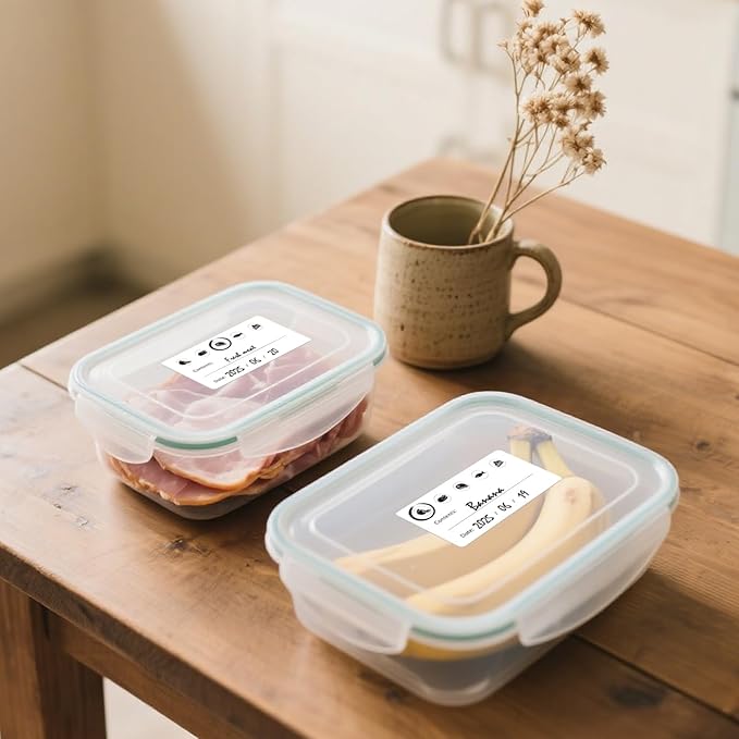 YIKIADA 500 PCS Removable Food Labels with Collection Date 1.2 × 2.4 Inches Vinyl Waterproof Oil-Proof Writable Freezer Pantry Stickers for Home Kitchens Restaurant Storage Organization