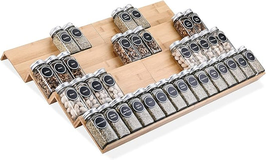 Bamboo Spice Rack Tray - Spice Drawer Organizer for Kitchen Cabinets Storage and Organization (Jars Not Included, 8 Individual Pieces, Not Expandable)