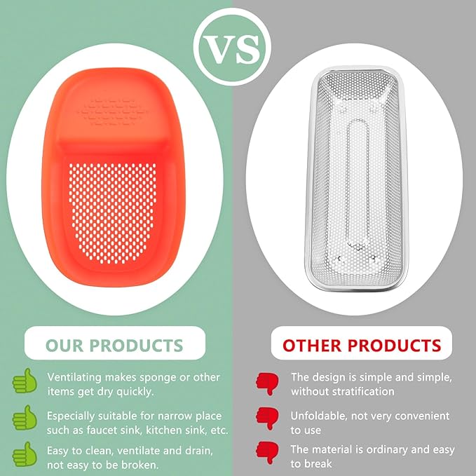Luxshiny Kitchen Sink Drain Basket over Sink Colander Orange Mesh Strainer Food Vegetable Washing Draining Rack for Household Storage