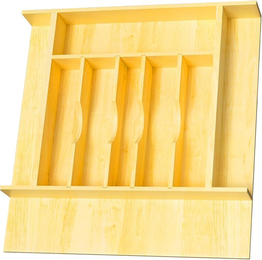 Silverware Drawer Organizer Wood with Adjustable Partition for Kitchen Utensil Cutlery Flatware Cabinet Storage Compartment Tray Insert with Dividers (19.2" W x 19.5" D x 2.5" H)