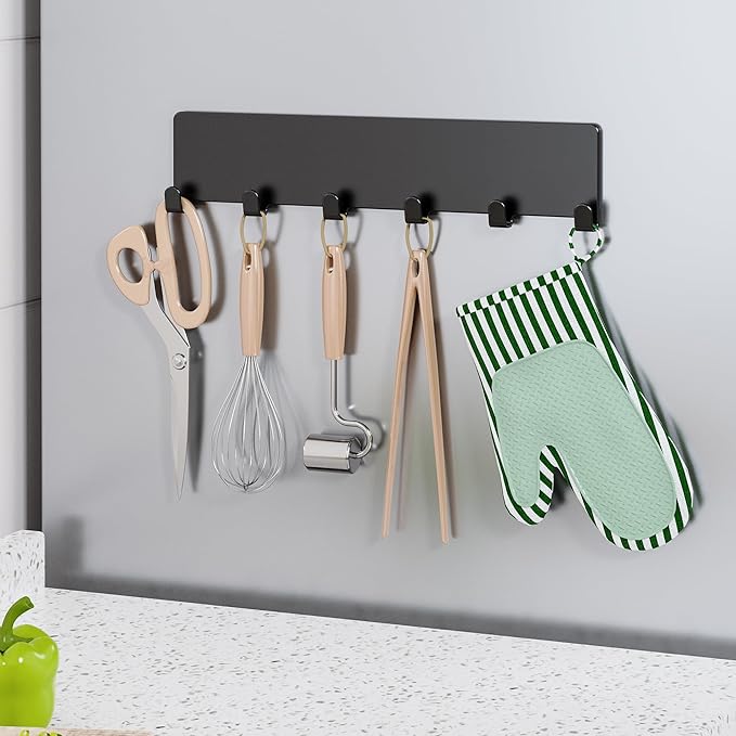 Mystozer 5-Pack Moveable Magnetic Spice Rack Organizer With 6 Hooks for Refrigerator, Metal Fridge Shelf, Black