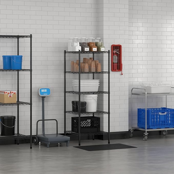 Commercial NSF Listed Black Epoxy Stationary Wire Shelving Kit 24" x 24" x 64", with 5 Shelves Perfect for Warehouse, Walk-in Refrigerator, Freezer, Grocery Store, Restaurant, Dishroom