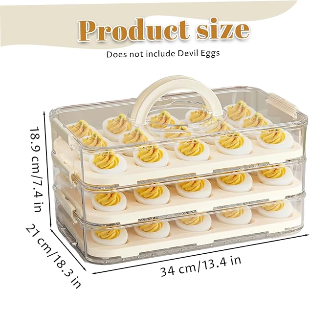 Deviled Egg Containers with Lid, Deviled Egg Carrier 3-Layer Plastic Clear Tray with Lid & Handle & Buckle Thickened 60 Holder for Fridge, Travel, Party, Carrier