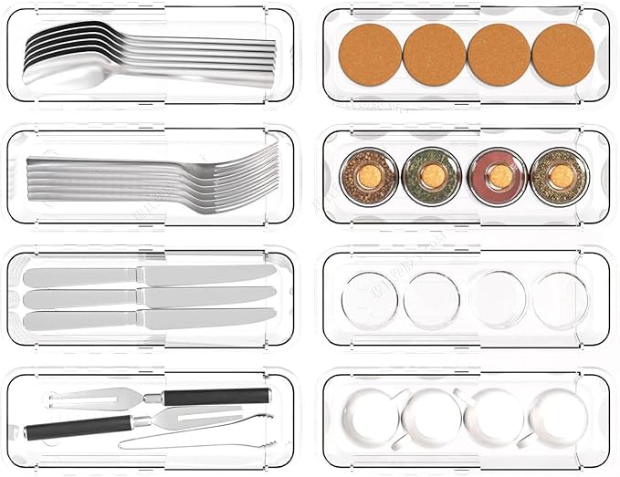 15 Pcs Extendable Clear Drawer Organizer Set,Adjustable Vanity Storage Box, 2-Size Desk Drawer Divider Organizer Trays, Storage Bin for Makeup, Cosmetic,Gadgets for Bathroom Bedroom Kitchen Office