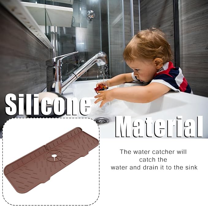 Kitchen Bathroom Silicon Sink Splash Drying Gray Faucet Absorbent Mat Washable Reusable Used Sink Accessories in Bars,Kitchens, Bathrooms and Farmhouses. (2PCS Brown)