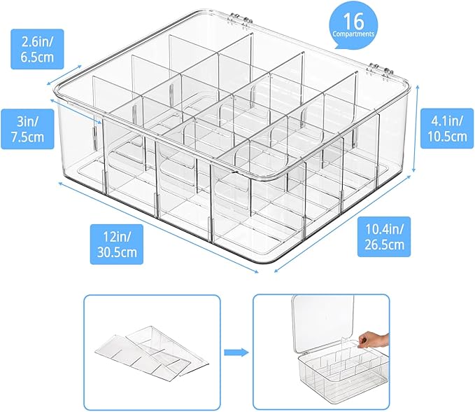 Tea Bags Organizer: Extra Large Tea Bag Holder - Clear Plastic Storage Box with Lids, Stackable Tea Packet Organizer for Countertop Pantry