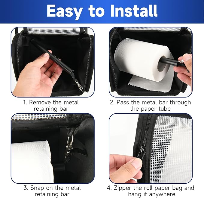 Toilet Paper Towel Holder, Hanging Paper Towel Dispenser with Transparent Cover, Easy to Tear Papers Waterproof Papers Towels Holder for Washroom Organization and Storage (Toilet Paper-Black)