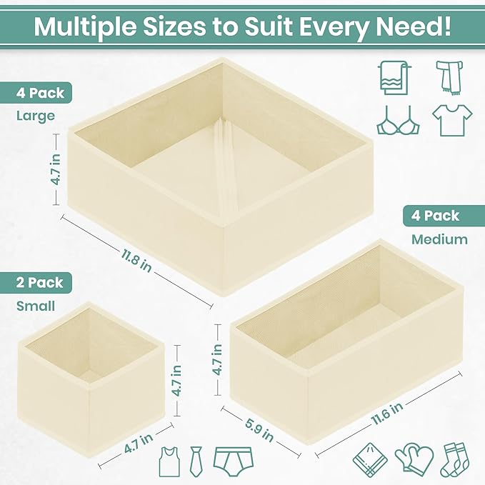 RFAQK Drawer Organizer Clothes-Dresser Organizer Bins for Baby Cloth-Organization and Storage for Underwear Bra Socks-Foldable Fabric Closet Divider for Bedroom, Nursery Essentials (Beige, 10 Pack)