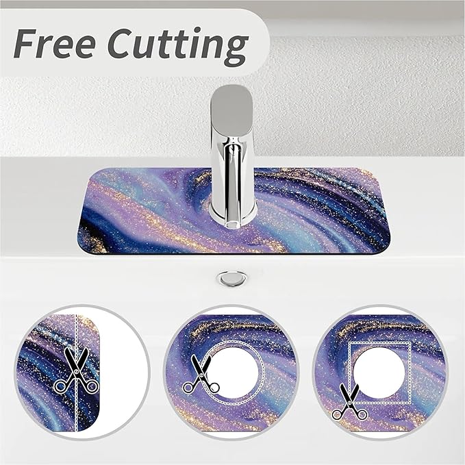Kitchen Sink Splash Guard，Blue purple swirling marble Faucet Mat Sink Gadgets-Super Absorbent Fast Drying Mat Drip Catcher for Kitchen, Bathroom,Sink Mat, Dish Drying Mat, Bathroom(15" X 5.5" )
