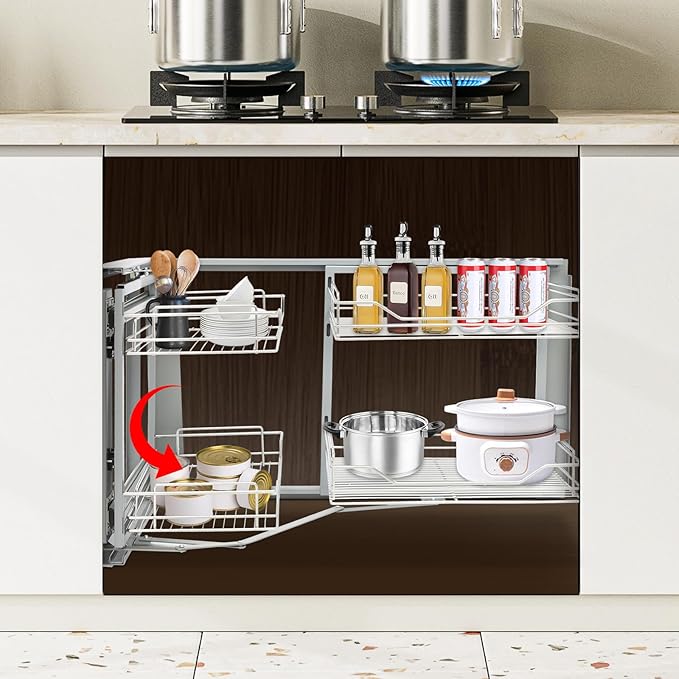 Blind Corner Cabinet Pull Out Left & Right Open, Cabinet Organizer 2 Tiers Organizer, L-Shaped Hidden Slide Out Shelves for Store Kitchen Utensils 35.24x18.11x20.67in(Pull Out Left & Right, Style2)