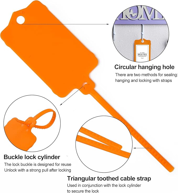 LeadSeals 100pcs Blank Plastic Tags for Labeling Reusable Hanging Tags Ties Key Tag Storage Labels Waterproof Plastic Mark Label Writable Hang Sign with One Marker Pen (Orange)