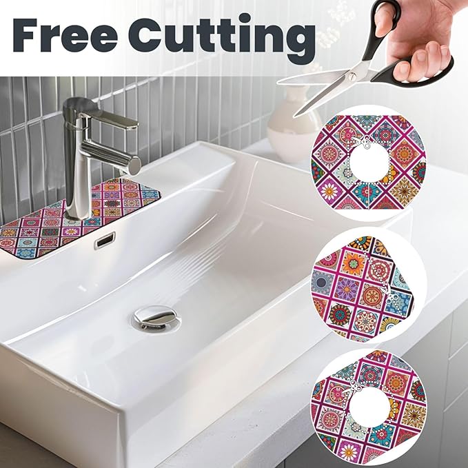 Boho Mandala Bohemian Floral Kitchen Sink Splash Guard Faucet Mat Super Absorbent Fast Drying Mat Sink Gadgets-Fast Drying Pad Sink Mat For Kitchen Bathroom (15" X 5.5" )