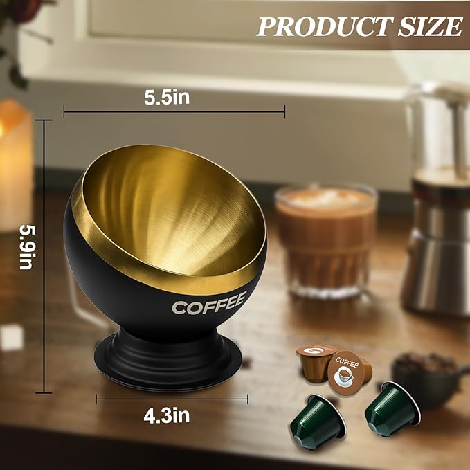 Coffee Pod Holder, Black & Gold Metal Coffee Pod Storage, Capsule Container Bowl, Coffee Pod Organizer for Kitchen Counter and Office Desktop (Black+Gold)