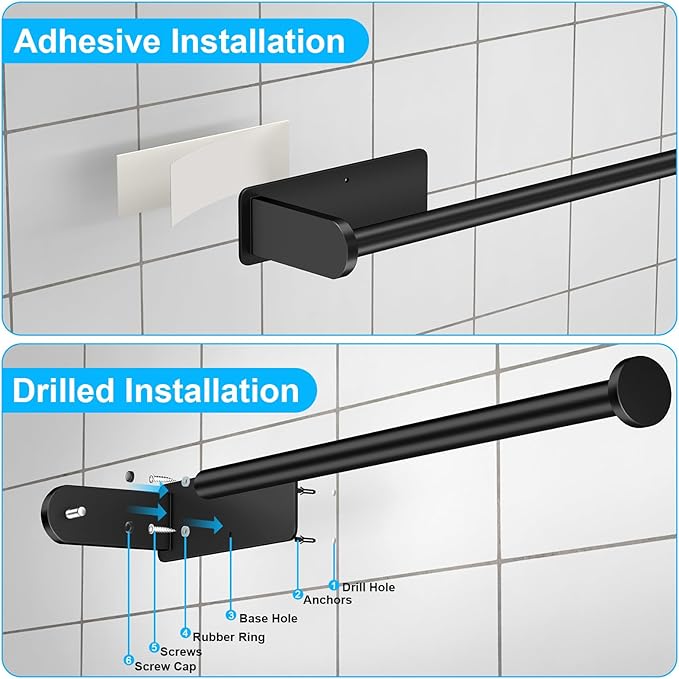 Black Paper Towel Holder Under Cabinet, Adhesive Under Counter Paper Towel Holder Wall Mount Towel Rack, No Drilling Toilet Paper Roll Holders for Kitchen Bathroom Fridge Pantry Garage RV Essentials