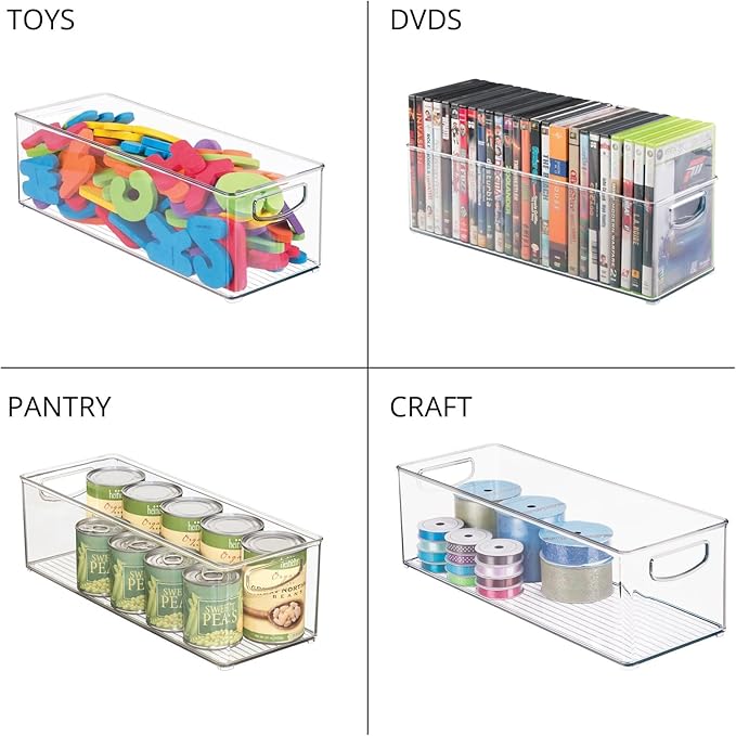 mDesign Plastic Video Game and DVD Storage Organizer - Game and Movie Disc Holder Bin with Handles for Home Media Console Stand and Closet Shelf - Ligne Collection - 8 Pack - Clear