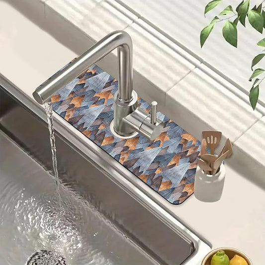 Abstract Mountain Sink Faucet Absorbing Mat Mountain Landscape Super Absorbent Fast Drying Mat Sink Gadgets Behind Faucet Sinkmat for Kitchen Bathroom, 15.5"x5.5"