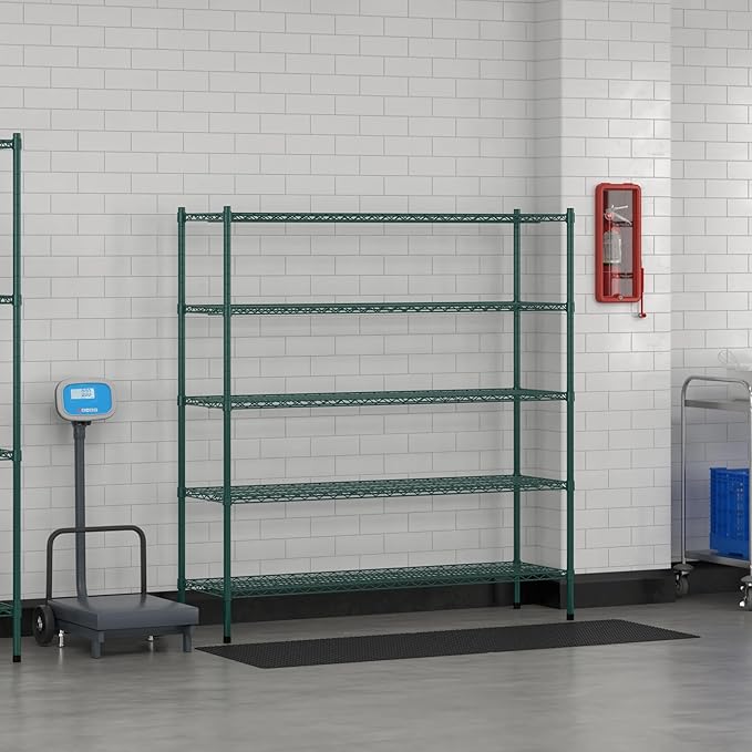 Commercial NSF Listed Green Epoxy Stationary Wire Shelving Kit 18" x 60" x 64", with 5 Shelves Perfect for Warehouse, Walk-in Refrigerator, Freezer, Grocery Store, Restaurant, Dishroom