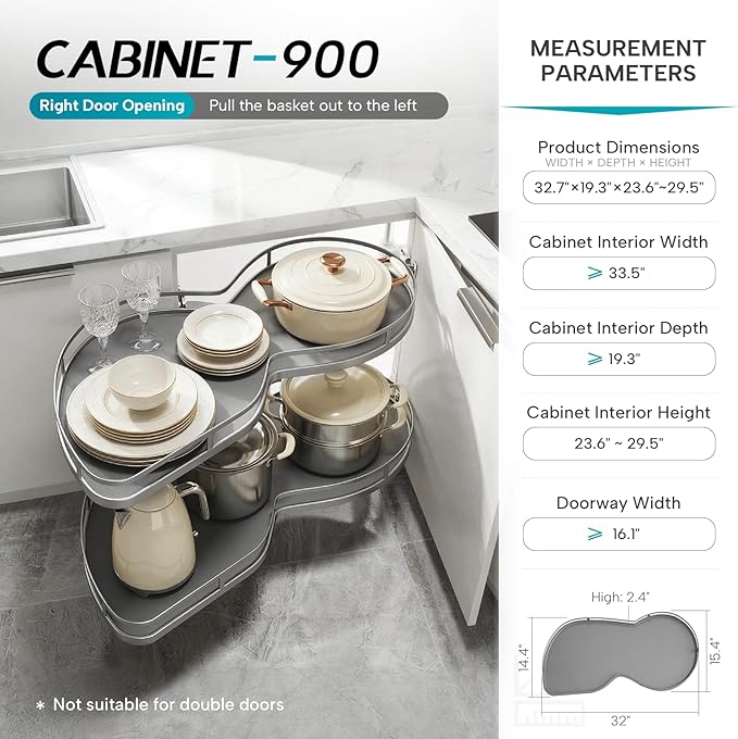 Blind Corner Cabinet Pull Out Organizer 12 14 16 18 Inch, 2 Tier Kitchen Cabinet Organizer, Heavy Duty Adjustable Lazy Susan Shelf with Soft Close, Left or Right Mount for Blind Corner Cabinets