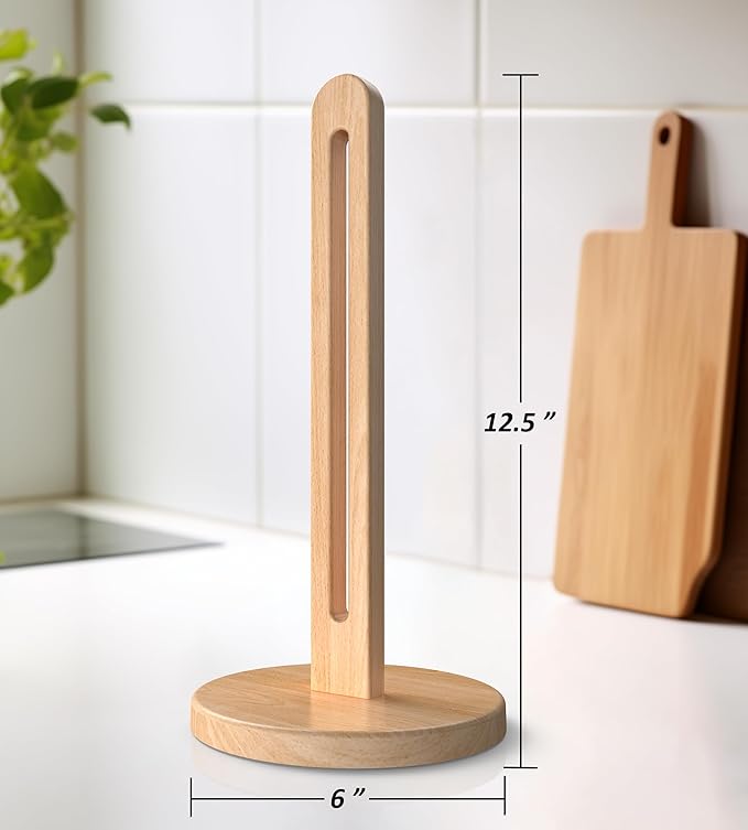 Wooden Paper Towel Holder Stand for Jumbo Roll - Stylish Kitchen Paper Rack Bathroom Towel Roll Stand Organizer, UB, Solid Wood Simply Standing Countertop Paper Roll Holder, Standard