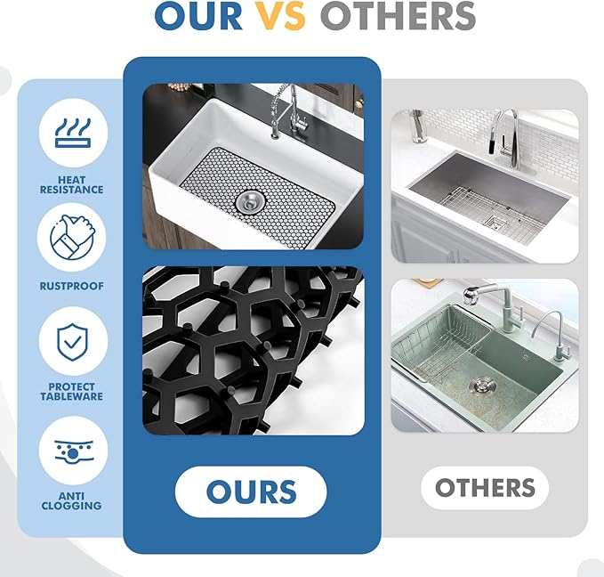 Bestjing Silicone Sink Mat - 24.8''x13'' Sink Protector for Kitchen Sink with Center Drain - Kitchen Grid Accessory, Non-slip Heat Resistant Mat for Bottom of Farmhouse Stainless Steel (Center Hole)