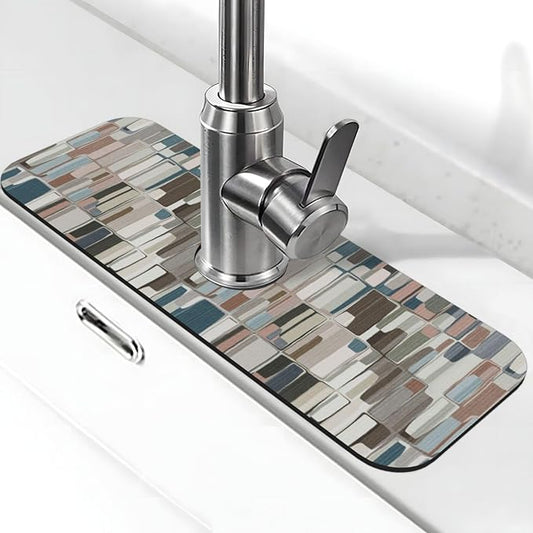Abstract Boho Mid Century Modern Kitchen Sink Splash Guard Faucet Mat Super Absorbent Fast Drying Mat Sink Gadgets-Fast Drying Pad Sink Mat For Kitchen Bathroom (15" X 5.5" )