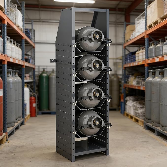 4 Tiers Refrigerant Tank Rack, Sufficient Storage Holder, Heavy Duty Steel Vertical Freon Tank Holder Rack, Gas Tank Storage Shelvf, Vertical Freon Tank Holder Rack For Gases, Oxygen, Nitrogen