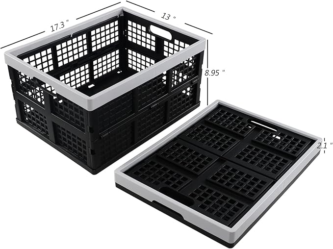 Esdiplot 3 Pack 34 L Large Plastic Collapsible Storage Crate, Folding Containers Bin Stackable Basket