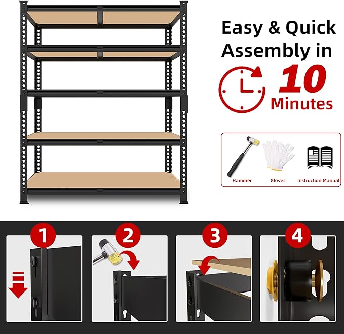 Heavy Duty Metal Storage Shelves - 35.5" W x 11.8" D x 72" H 5 Tier Adjustable Garage Shelving Unit, Industrial Utility Rack Shelf for Warehouse, Pantry, Kitchen, Black, 3 PCS