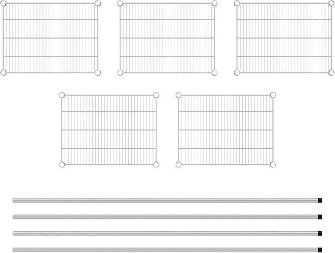 Commercial NSF Listed Chrome Stationary Wire Shelving Kit 18" x 24" x 74", with 5 Shelves Perfect for Warehouse, Walk-in Refrigerator, Freezer, Grocery Store, Restaurant, Dishroom