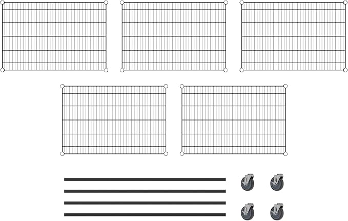 Commercial NSF Listed Black Epoxy Mobile Wire Shelving Kit 24" x 36" x 60", with 5 Shelves Perfect for Warehouse, Walk-in Refrigerator, Freezer, Grocery Store, Restaurant, Dishroom