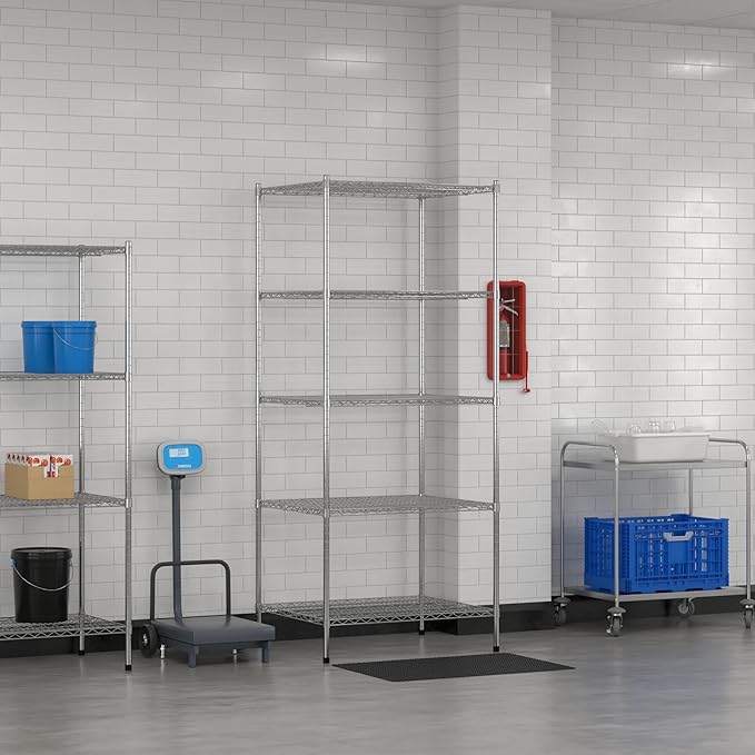 Commercial NSF Listed Chrome Stationary Wire Shelving Kit 30" x 36" x 86", with 5 Shelves Perfect for Warehouse, Walk-in Refrigerator, Freezer, Grocery Store, Restaurant, Dishroom