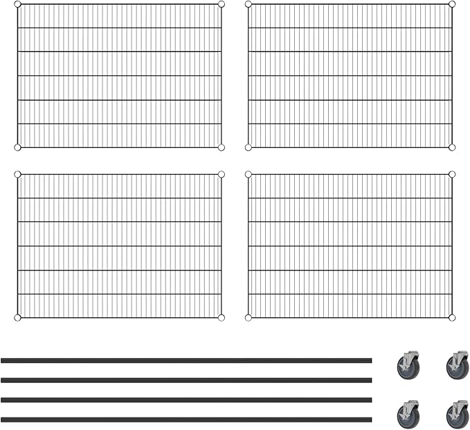 Commercial NSF Listed Black Epoxy Mobile Wire Shelving Kit 30" x 42" x 80", with 4 Shelves Perfect for Warehouse, Walk-in Refrigerator, Freezer, Grocery Store, Restaurant, Dishroom
