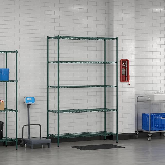 Commercial NSF Listed Green Epoxy Stationary Wire Shelving Kit 21" x 54" x 86", with 5 Shelves Perfect for Warehouse, Walk-in Refrigerator, Freezer, Grocery Store, Restaurant, Dishroom